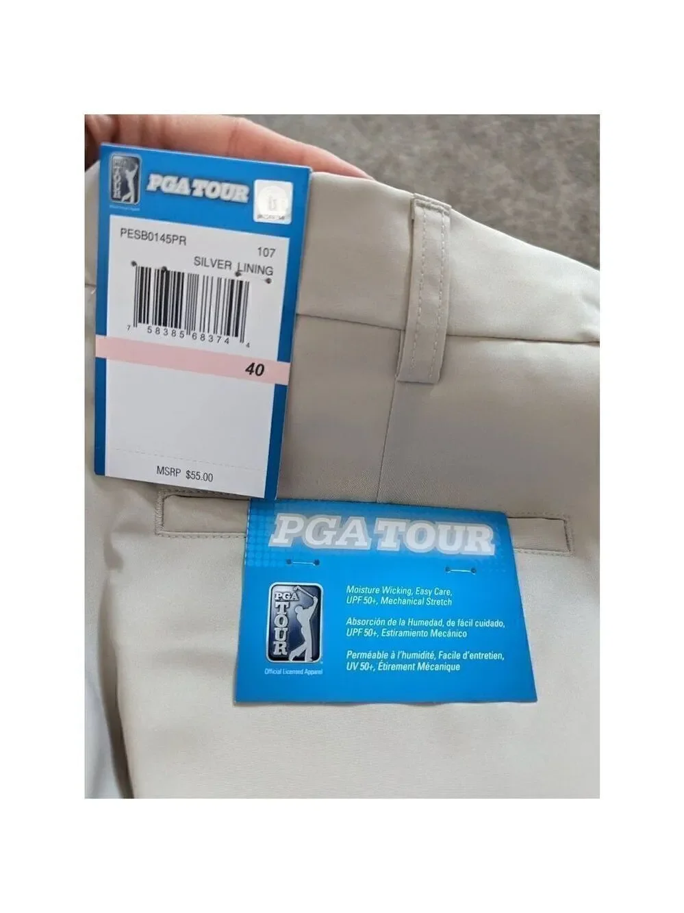 PGA Tour Mens Light Tan UPF 50+ Lightweight Flat Front Golf Shorts Size 40 NWT